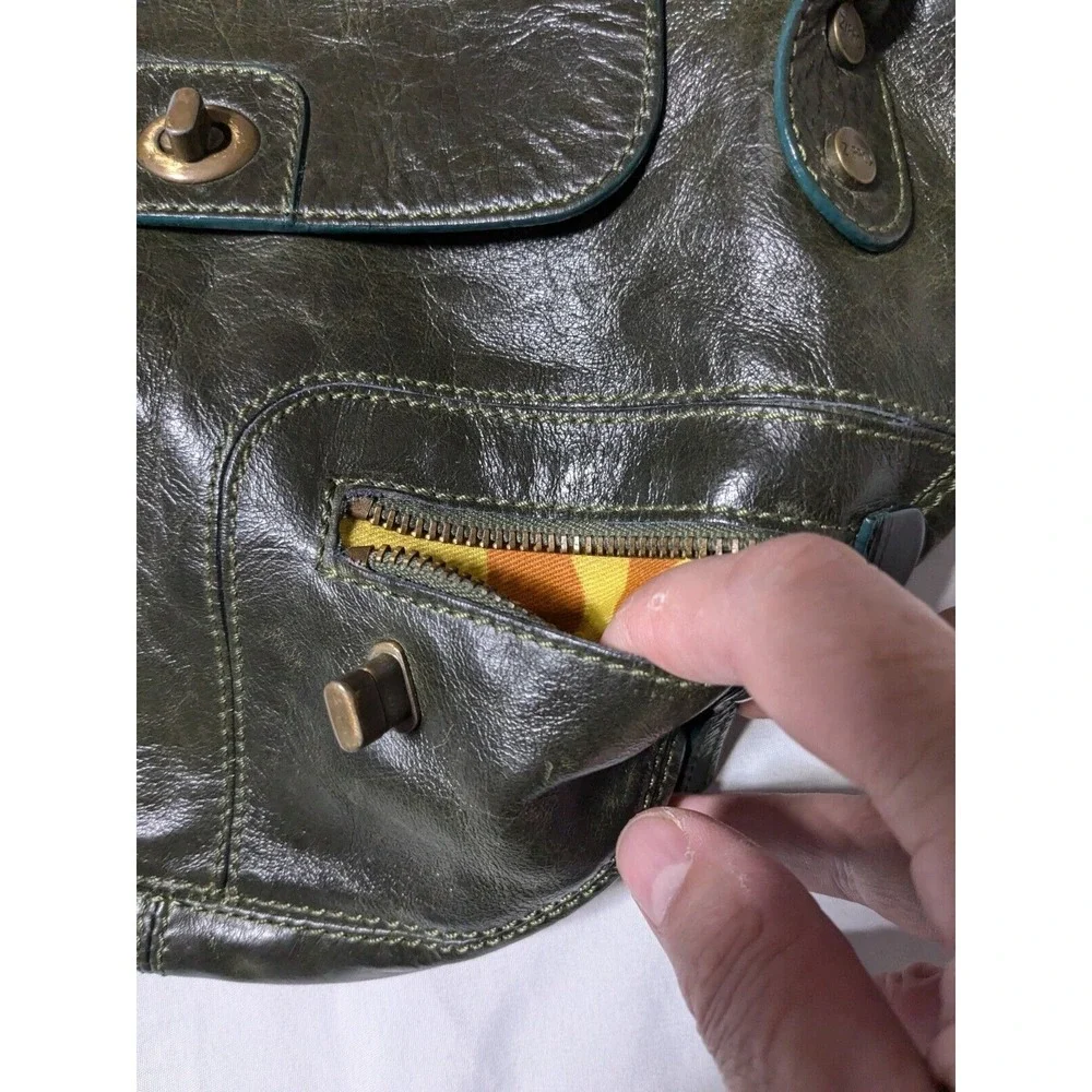VTG ZIPPO Women Green Leather Shoulder‎ Bag